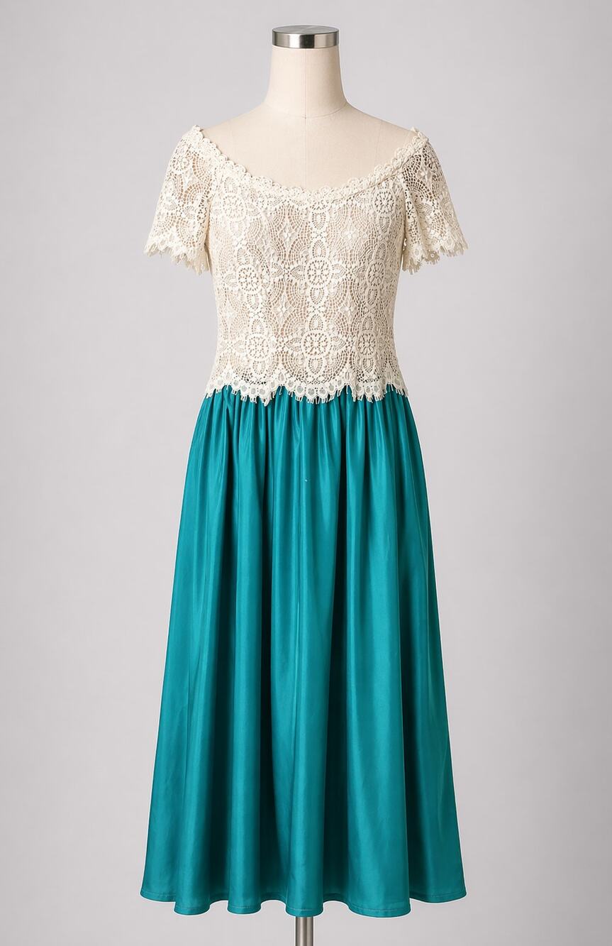 House of Bianchi | Vintage Lace Dress Off the Shoulder Formal Green Skirt